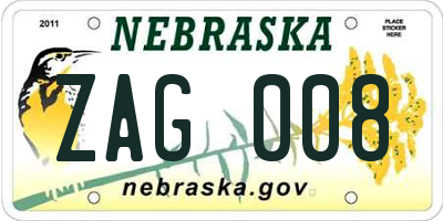 NE license plate ZAG008
