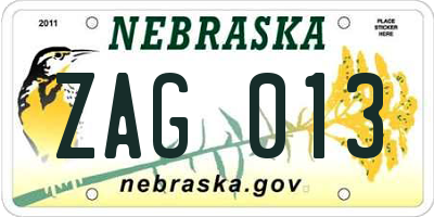 NE license plate ZAG013