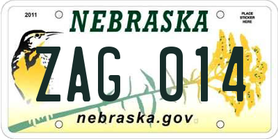 NE license plate ZAG014