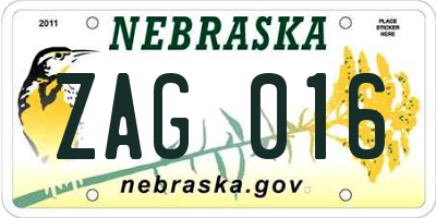 NE license plate ZAG016