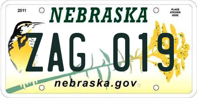 NE license plate ZAG019