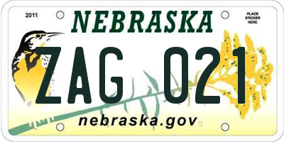 NE license plate ZAG021