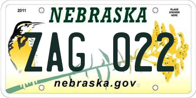 NE license plate ZAG022