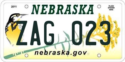 NE license plate ZAG023