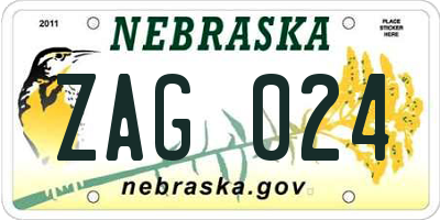 NE license plate ZAG024