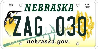 NE license plate ZAG030