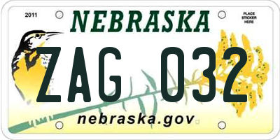 NE license plate ZAG032