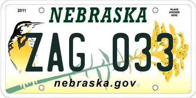 NE license plate ZAG033