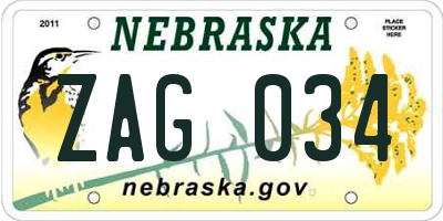 NE license plate ZAG034