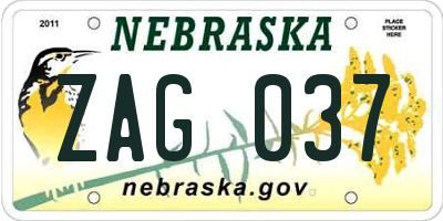 NE license plate ZAG037