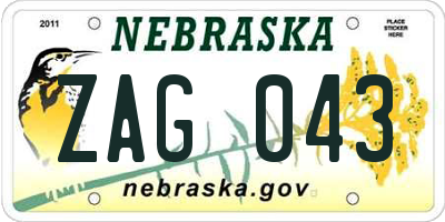 NE license plate ZAG043
