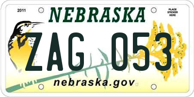 NE license plate ZAG053