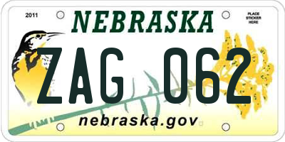 NE license plate ZAG062