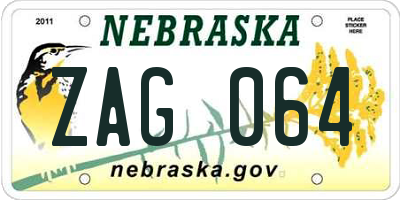 NE license plate ZAG064