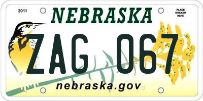 NE license plate ZAG067