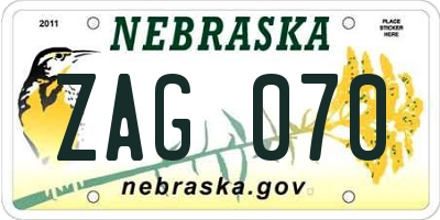 NE license plate ZAG070