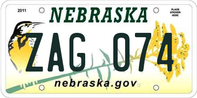 NE license plate ZAG074