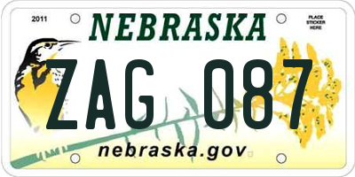 NE license plate ZAG087