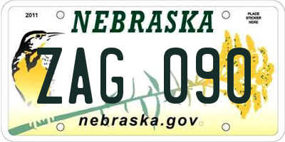 NE license plate ZAG090