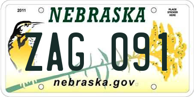 NE license plate ZAG091