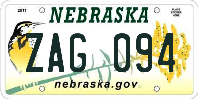NE license plate ZAG094