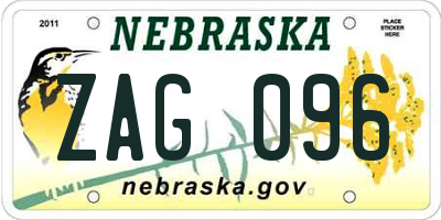NE license plate ZAG096