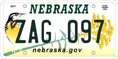 NE license plate ZAG097