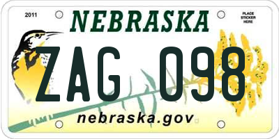 NE license plate ZAG098