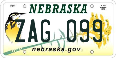 NE license plate ZAG099