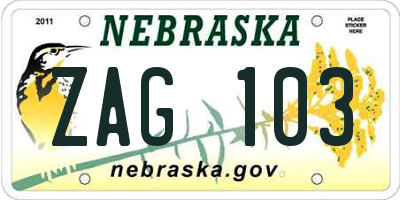 NE license plate ZAG103