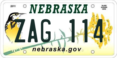 NE license plate ZAG114