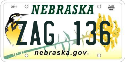 NE license plate ZAG136