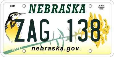 NE license plate ZAG138