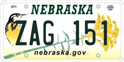 NE license plate ZAG151