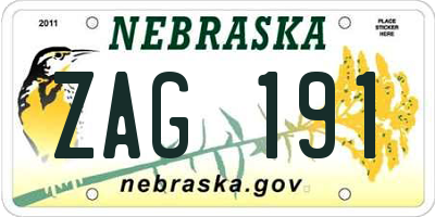 NE license plate ZAG191