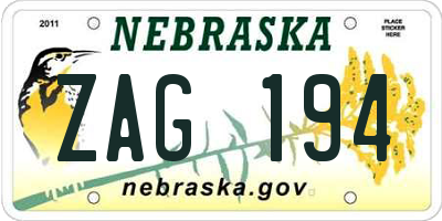 NE license plate ZAG194