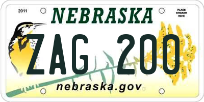 NE license plate ZAG200
