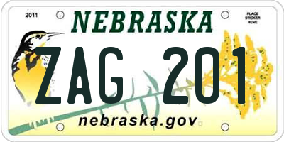 NE license plate ZAG201