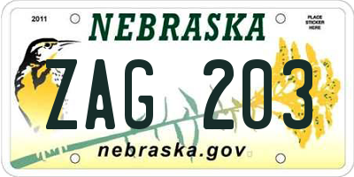 NE license plate ZAG203