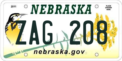 NE license plate ZAG208