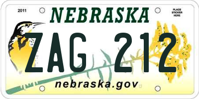 NE license plate ZAG212