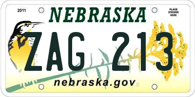 NE license plate ZAG213