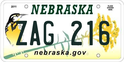 NE license plate ZAG216