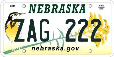 NE license plate ZAG222