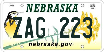 NE license plate ZAG223