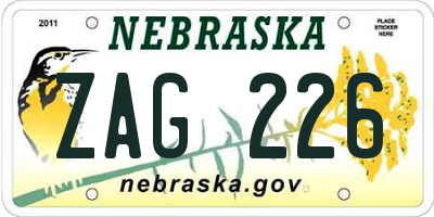 NE license plate ZAG226