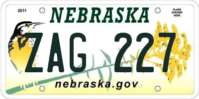 NE license plate ZAG227