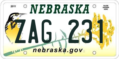 NE license plate ZAG231