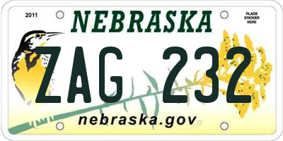NE license plate ZAG232