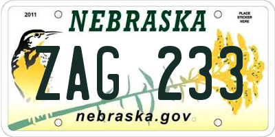 NE license plate ZAG233
